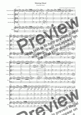 page one of Morning Mood (from Peer Gynt) for Recorder Quartet
