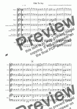 page one of Ode To Joy for Flute Quartet