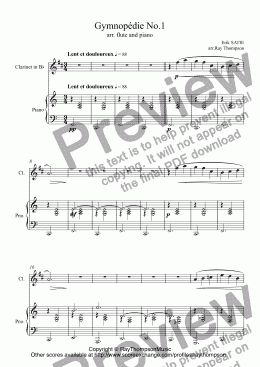 page one of Satie: Gymnopédie No.1 (clarinet and piano)