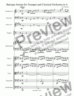 page one of Baroque Sonata for Trumpet and Classical Orchestra in A