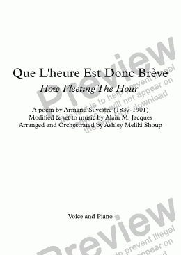 page one of Que L’heure Est Donc Brève (A. Jacques / A. Silvestre) - bilingual