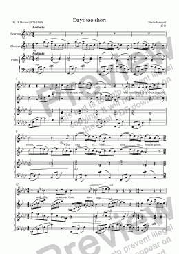 page one of Days too short, for soprano, clarinet and piano