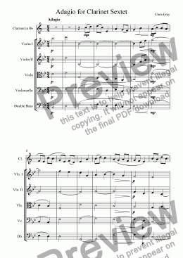 page one of Adagio for Clarinet Quintet