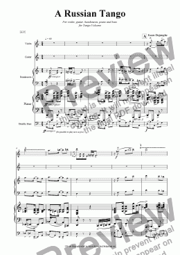 page one of "A Russian Tango" for violin,guitar,bandoneon,piano and bass"