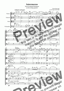 page one of INTERMEZZO from Cavaleria Rusticana arr.for string quartet