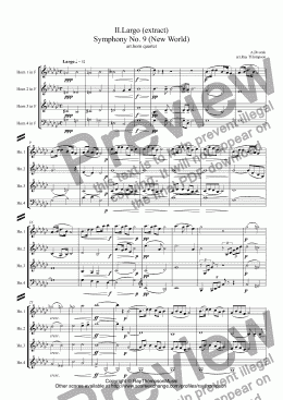 page one of Dvorak: Mvt.II.Largo (extract) Symphony No. 9 (New World) (arr. horn quartet)