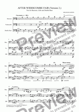 page one of INSTRUMENTAL- 'AFTER WIDDICOMBE FAIR' (Version 2.) Easy trio for Bassoon, Cello and Double bass