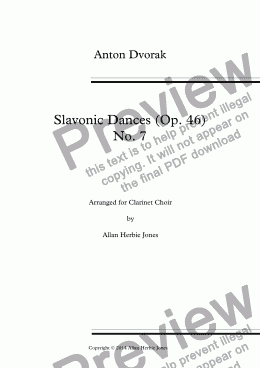 page one of Slavonic Dances (Op. 46) No. 7 for Clarinet Choir