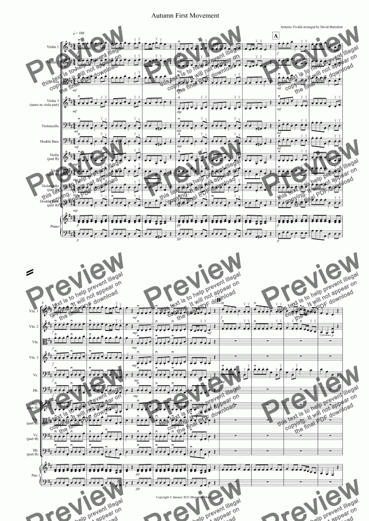 page one of Autumn "Four Seasons" for Beginner and Advanced String Orchestra