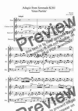 page one of Adagio from Serenade K361 ’Gran Partita’