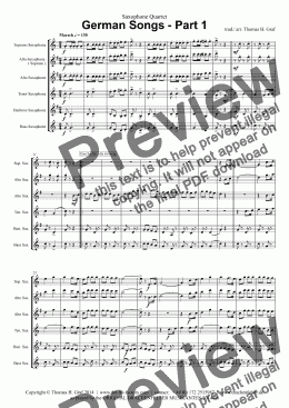 page one of German Songs - Part 1 - Saxophone Quartet