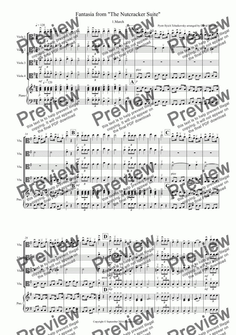 page one of March (Fantasia from the Nutcracker) for Viola Quartet