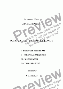page one of *SONG CYCLE - FAREWELL SONGS  I - ’FAREWELL BRIGHT DAY’ for Medium or Low Voice and Piano. Words: J. R. Heron