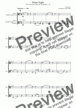page one of Silent Night (for viola duet, suitable for grades 1-5)