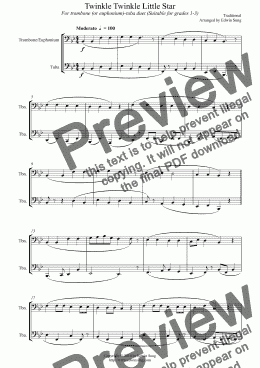 page one of Twinkle Twinkle Little Star (for trombone/euphonium(bass)-tuba duet, suitable for grades 1-3)