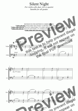 page one of Silent Night (for violin-cello duet, trio or quartet. Suitable for ALL grades)