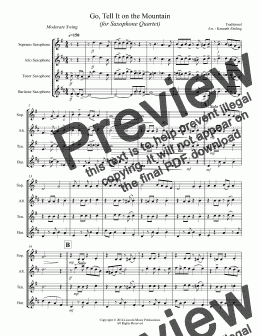 page one of Jazz Christmas Carol - Go Tell It on the Mountain (for Saxophone Quartet SATB or AATB)