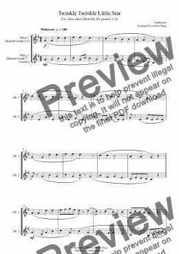 page one of Twinkle Twinkle Little Star (for oboe duet, suitable for grades 1-3)