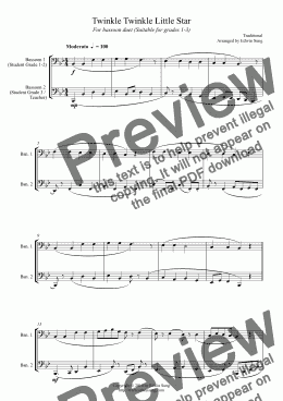 page one of Twinkle Twinkle Little Star (for bassoon duet, suitable for grades 1-3)