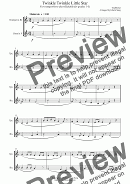 page one of Twinkle Twinkle Little Star (for trumpet-horn duet, suitable for grades 1-3)