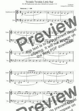page one of Twinkle Twinkle Little Star (for Euphonium(Bb Treble)-Tuba duet, suitable for grades 1-3)