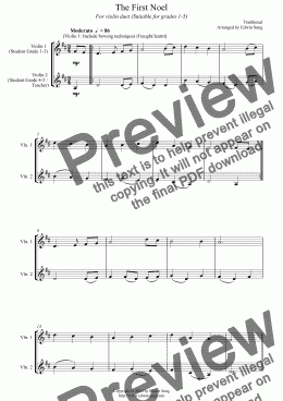 page one of The First Noel (for violin duet, suitable for grades 1-5)