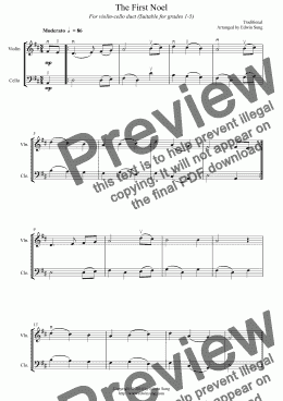 page one of The First Noel (for violin-cello duet, suitable for grades 1-5)