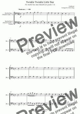 page one of Twinkle Twinkle Little Star (for double bass duet, suitable for grades 1-3)