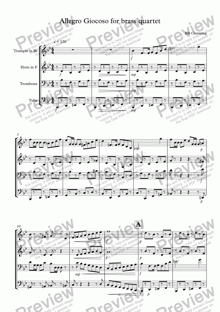 page one of Allegro Giocoso for brass quartet