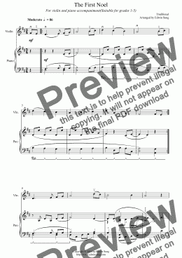 page one of The First Noel (for violin and piano, suitable for grades 1-5)