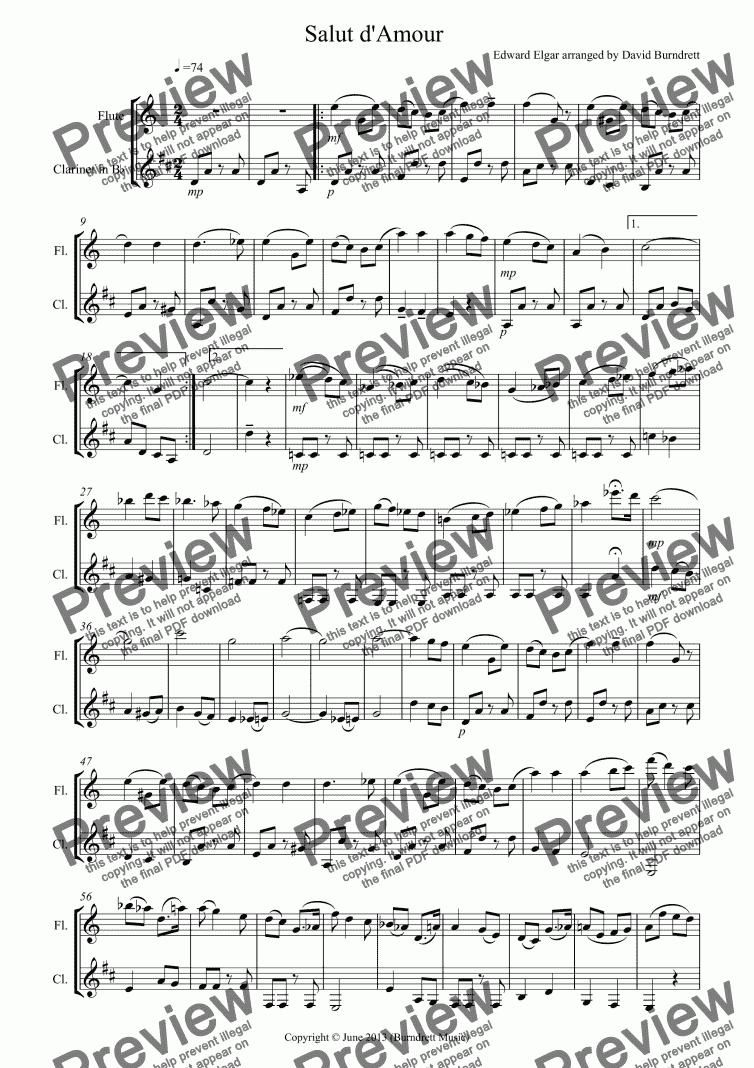 page one of Salut d’Amour for Flute and Clarinet