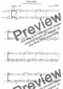 page one of Silent Night (for cello duet, suitable for grades 1-5)
