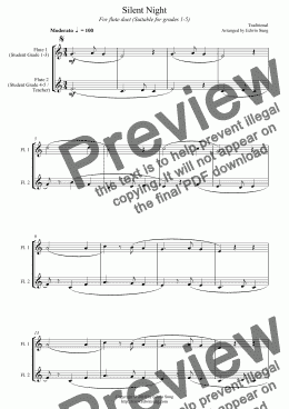 page one of Silent Night (for flute duet, suitable for grades 1-5)