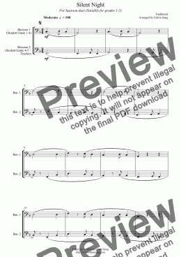page one of Silent Night (for bassoon duet, suitable for grades 1-5)