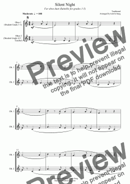 page one of Silent Night (for oboe duet, suitable for grades 1-5)