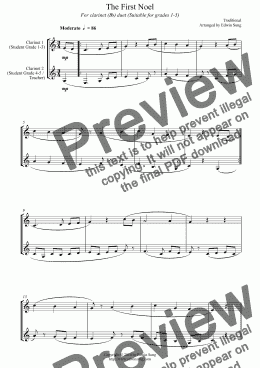 page one of The First Noel (for clarinet(Bb) duet, suitable for grades 1-5)
