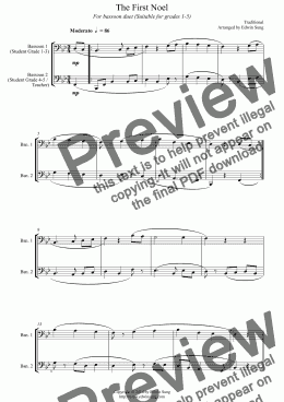 page one of The First Noel (for bassoon duet, suitable for grades 1-5)
