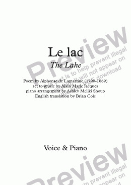 page one of Le lac (A. Jacques / Lamartine) - Voice & piano - bilingual