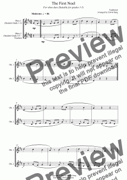 page one of The First Noel (for oboe duet, suitable for grades 1-5)