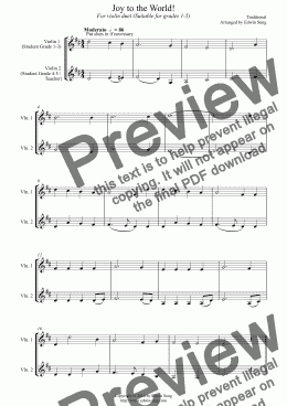 page one of Joy to the World (for violin duet, suitable for grades 1-5)