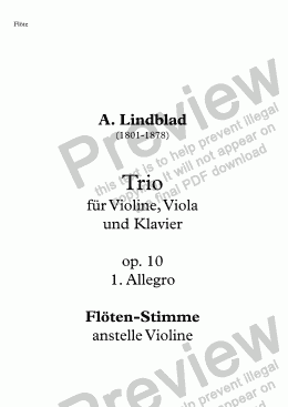 page one of Lindblad, Trio für Violine, Viola und Klavier op. 10 – Flöte (anstelle Violine)