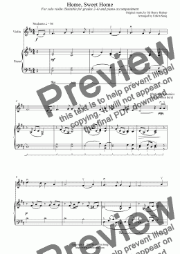 page one of Home, Sweet Home (for violin and piano, suitable for grades 2-4)