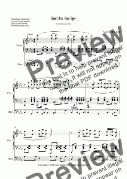 page one of Samba Indigo (piano, optional bass)