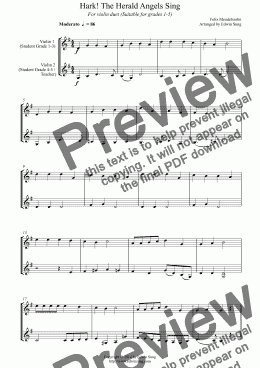 page one of Hark! The Herald Angels Sing (for violin duet, suitable for grades 1-5)