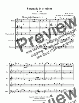 page one of Serenade in c-minor K. 388 Mvmt. 3, Menuetto