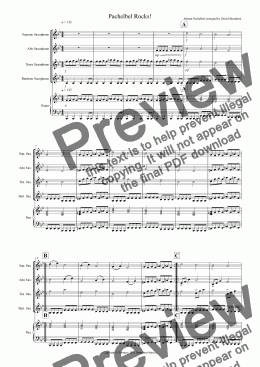page one of Pachelbel Rocks! for Saxophone Quartet