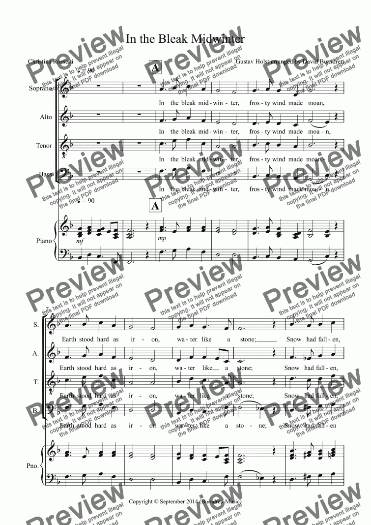 page one of In the Bleak Midwinter for Choir (SATB) and Optional Piano