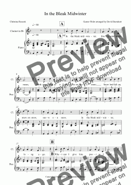 page one of In the Bleak Midwinter for Clarinet and Piano