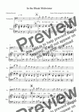 page one of In the Bleak Midwinter for Cello and Piano