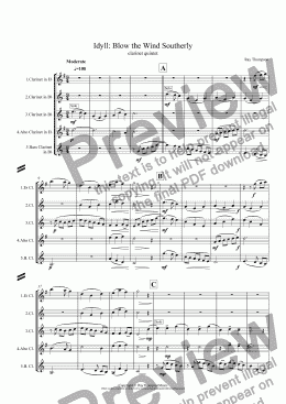 page one of Blow the Wind Southerly: Idyll: clarinet quintet
